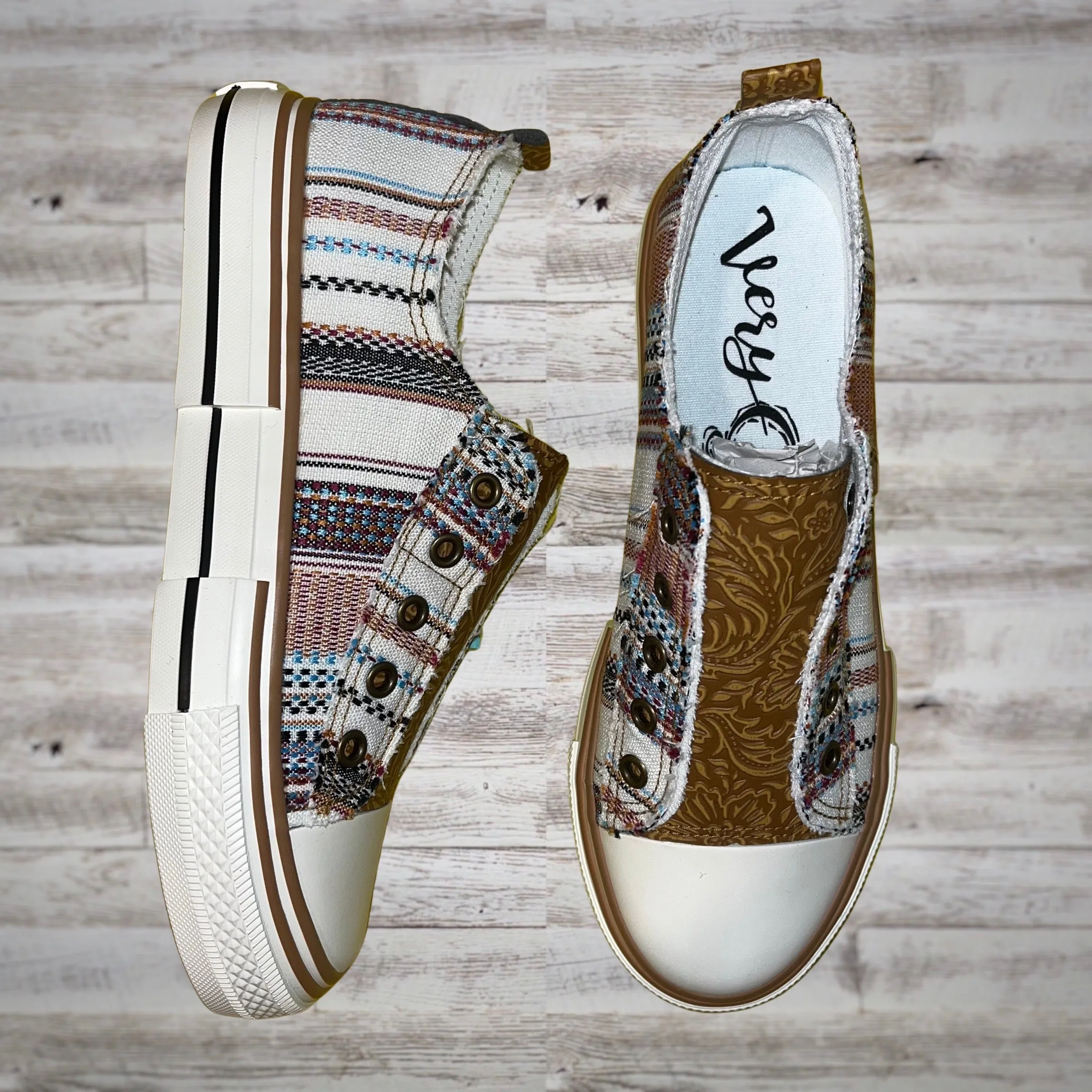 Very G Bohemian Tooled Leather Slip On Sneakers