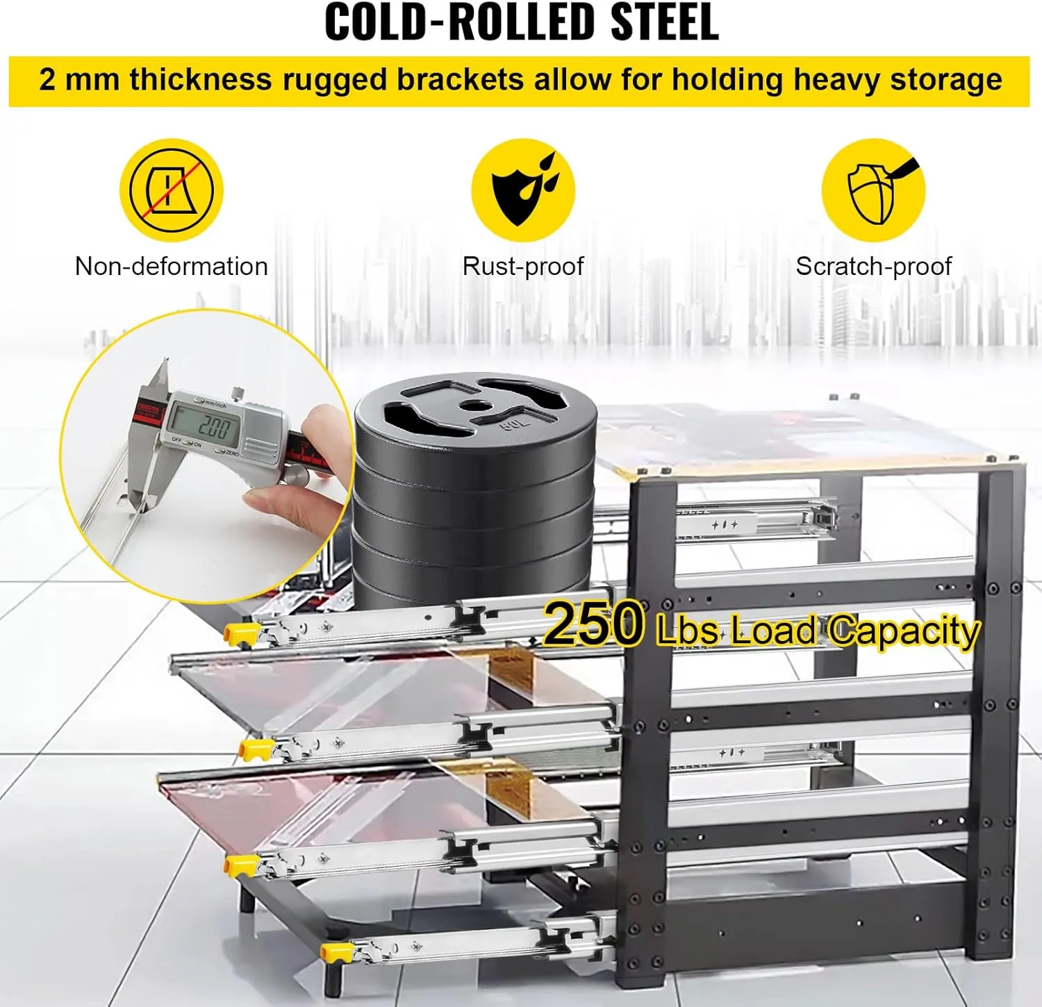 VEVOR Drawer Slides 30inch, 1 Pair Locking Drawer Slides 250lbs Load Capacity, Side Mount Ball Bearing, 3-Fold Full Extension