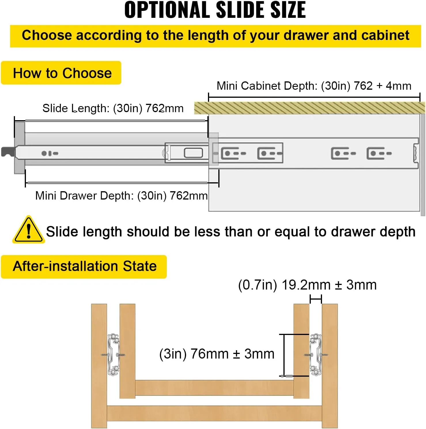 VEVOR Drawer Slides 30inch, 1 Pair Locking Drawer Slides 250lbs Load Capacity, Side Mount Ball Bearing, 3-Fold Full Extension