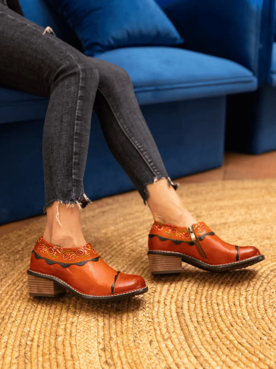 Vicconfy | LUMI FLORAL ANKLE WASHED LEATHER PUMP