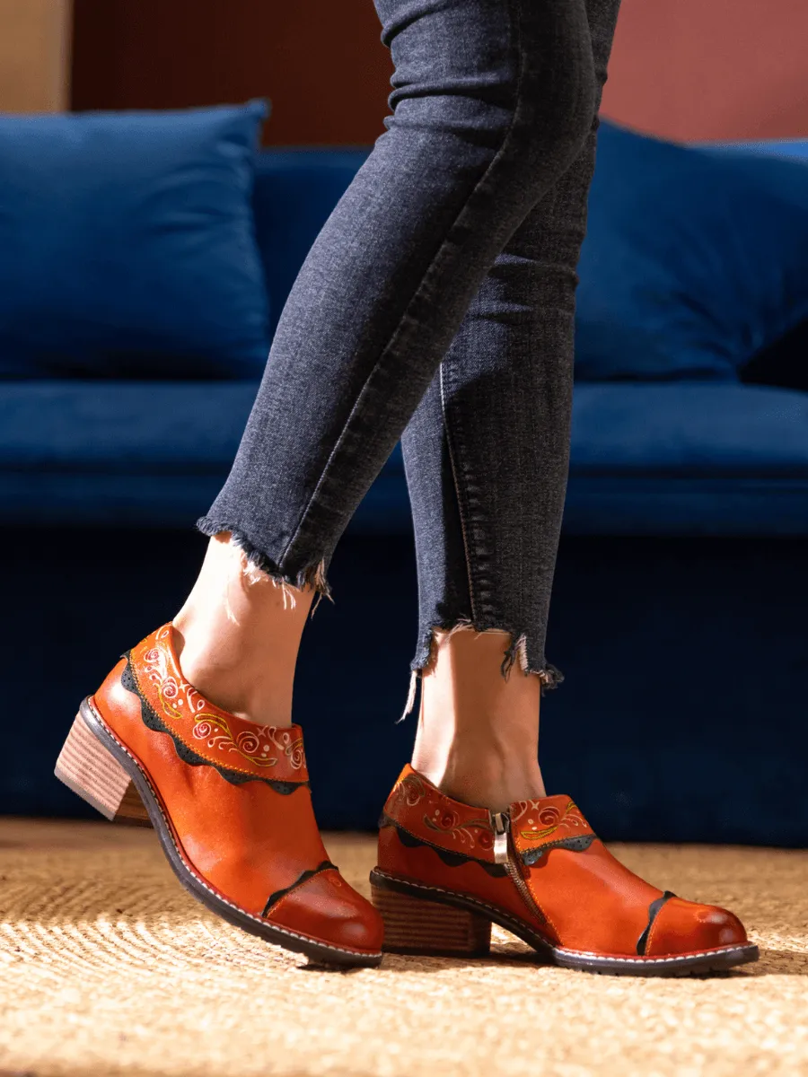 Vicconfy | LUMI FLORAL ANKLE WASHED LEATHER PUMP