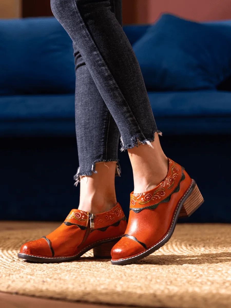 Vicconfy | LUMI FLORAL ANKLE WASHED LEATHER PUMP