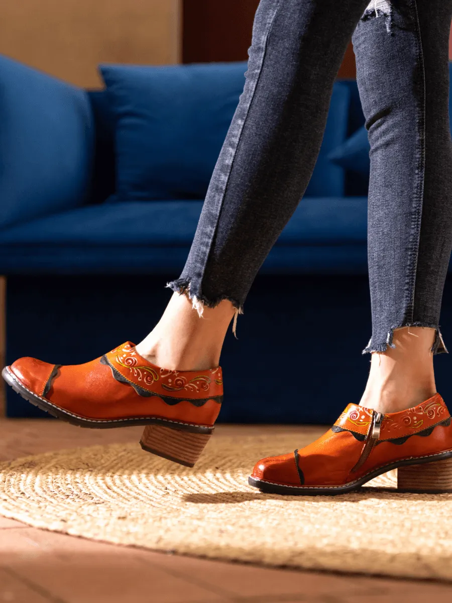 Vicconfy | LUMI FLORAL ANKLE WASHED LEATHER PUMP