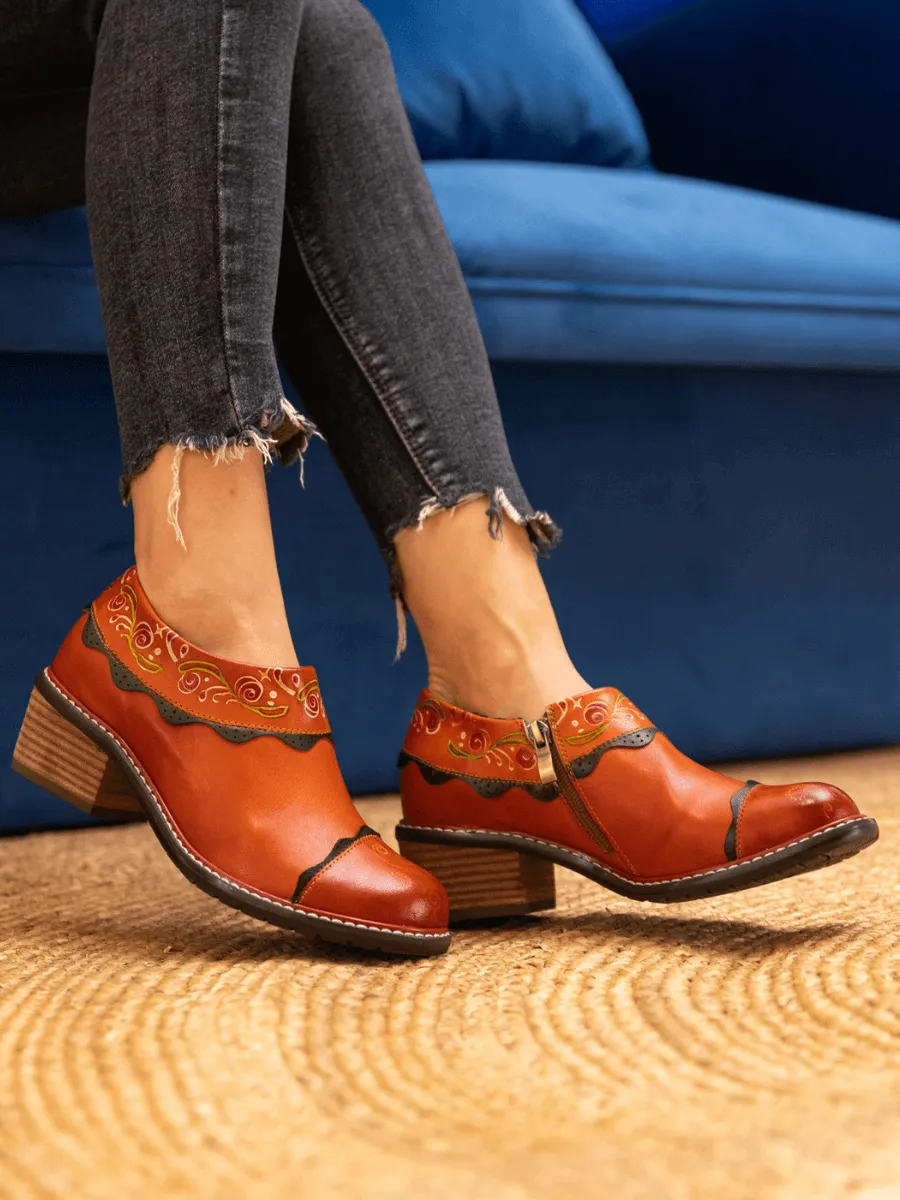 Vicconfy | LUMI FLORAL ANKLE WASHED LEATHER PUMP