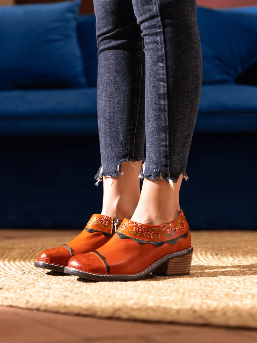 Vicconfy | LUMI FLORAL ANKLE WASHED LEATHER PUMP