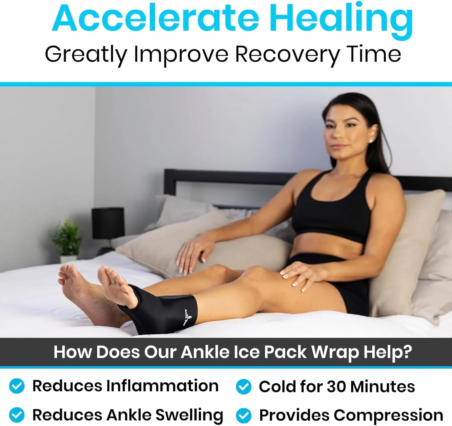 Vive Arctic Flex Ankle Ice Pack Wrap for Swelling - Adjustable Hot & Cold Gel Compression for Foot & Heel Injuries Reusable, Pain Relief - Reusable Cooling Therapy