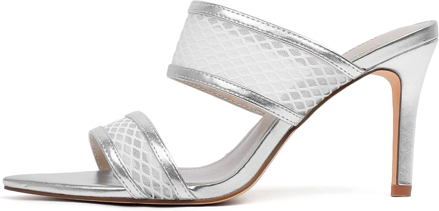 vivianly Clear Pointed Toe Heels Sandals Transparent Strap Stiletto High Heels Slip on Mules for Women