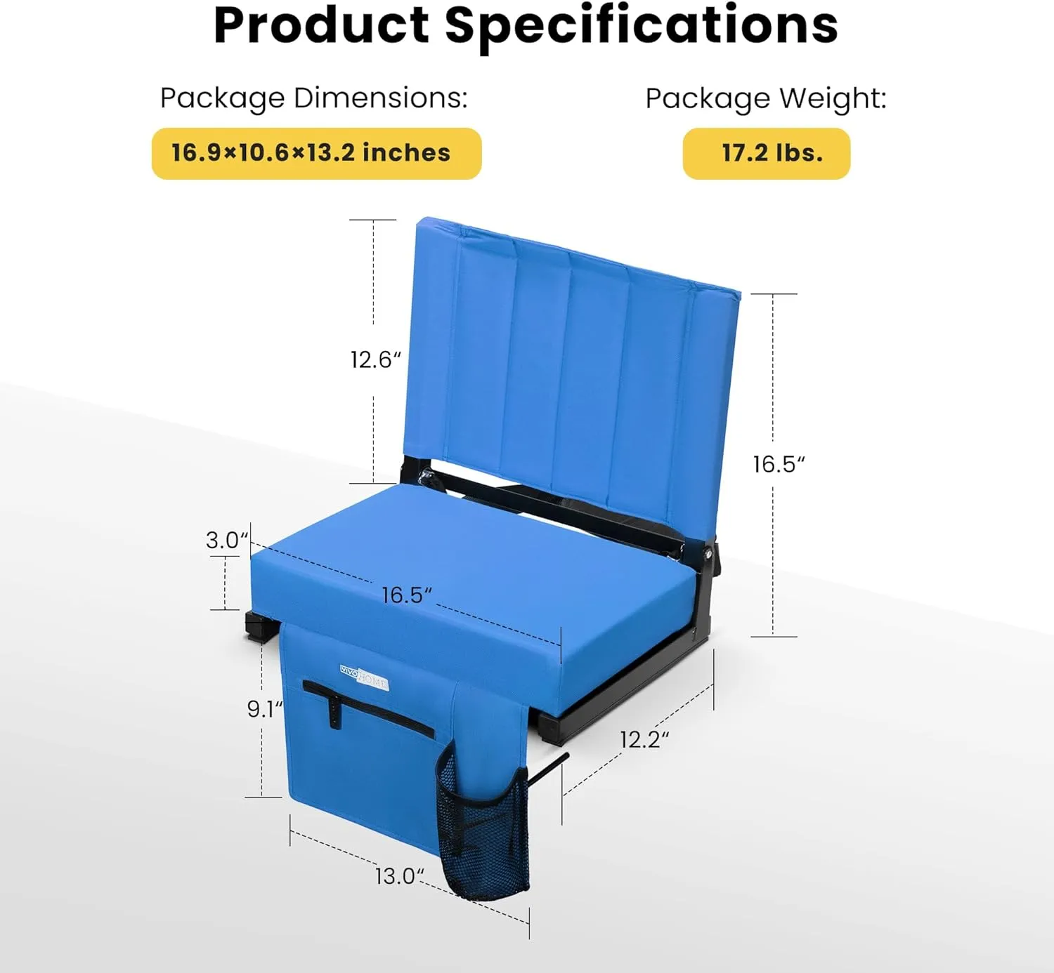 VIVOHOME 2 Pack Stadium Seats with Back Support and Cushion, Portable Bleacher Chair with Cup Holder and Shoulder Strap, Blue