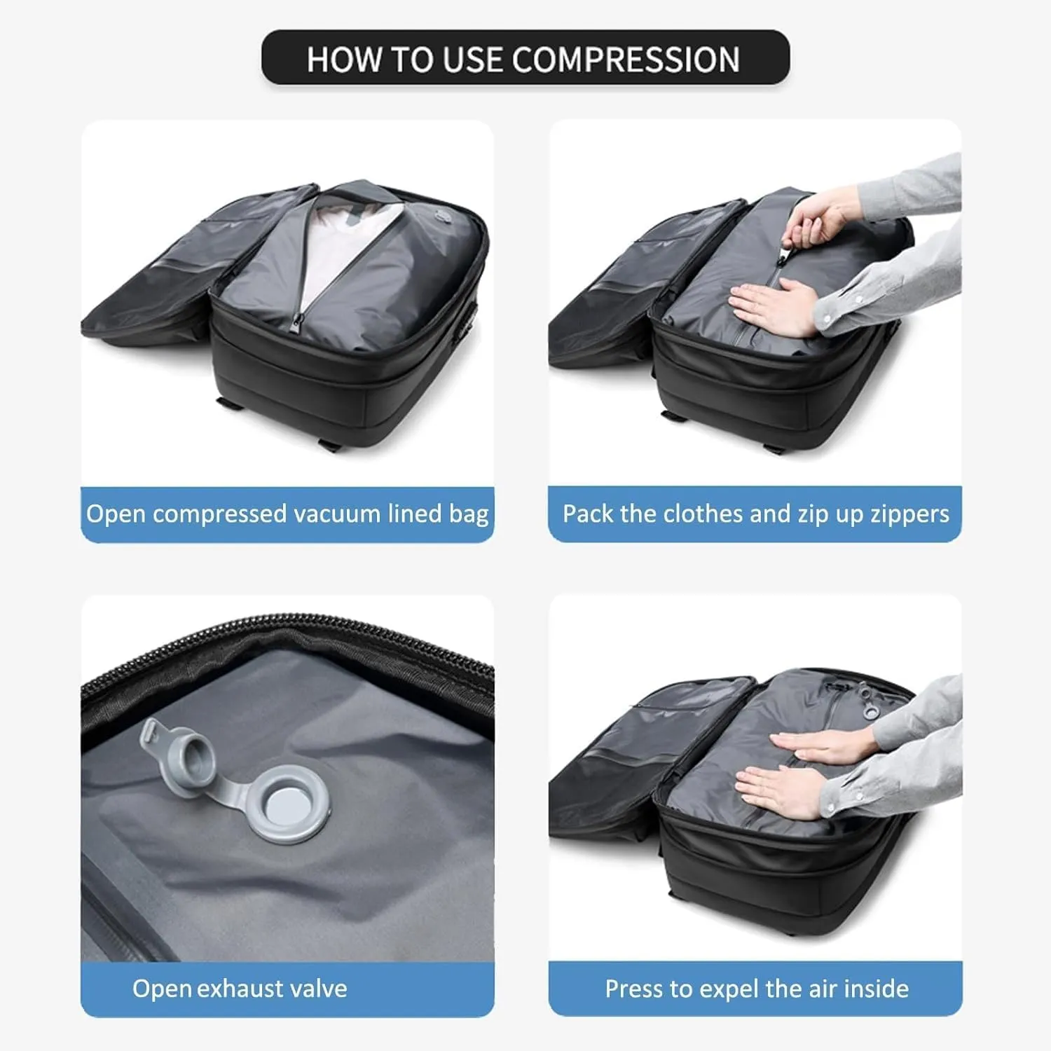 Voyagevac Backpack, 2025 Upgraded 60l Expandable Backpack with Vacuum Compression (Black 2.0)