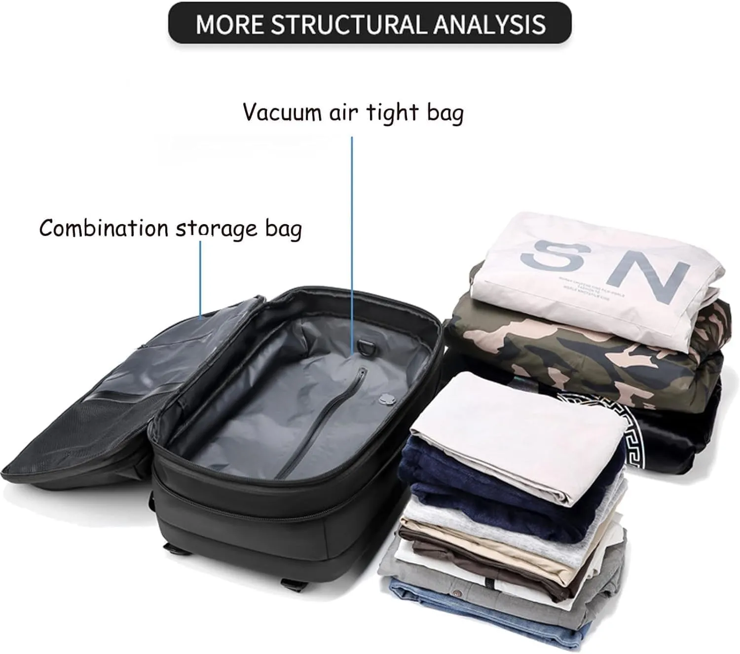 Voyagevac Backpack, 2025 Upgraded 60l Expandable Backpack with Vacuum Compression (Blue 1.0)