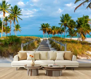Wall Mural Wooden Boardwalk Beautiful Crandon Park Key Biscayne Silk Removable Wallpaper 3D Large Wall Mural Sticker Home Decor for Living Room Bedroom 100"x144" (Not Self-Adhesive)