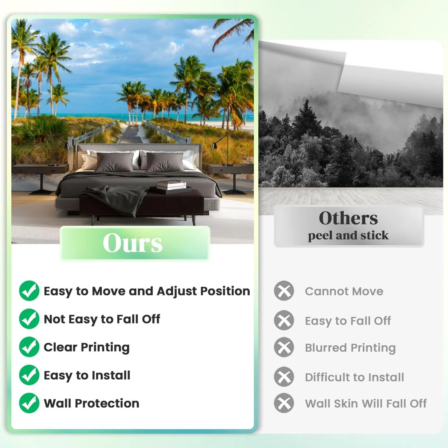 Wall Mural Wooden Boardwalk Beautiful Crandon Park Key Biscayne Silk Removable Wallpaper 3D Large Wall Mural Sticker Home Decor for Living Room Bedroom 100"x144" (Not Self-Adhesive)