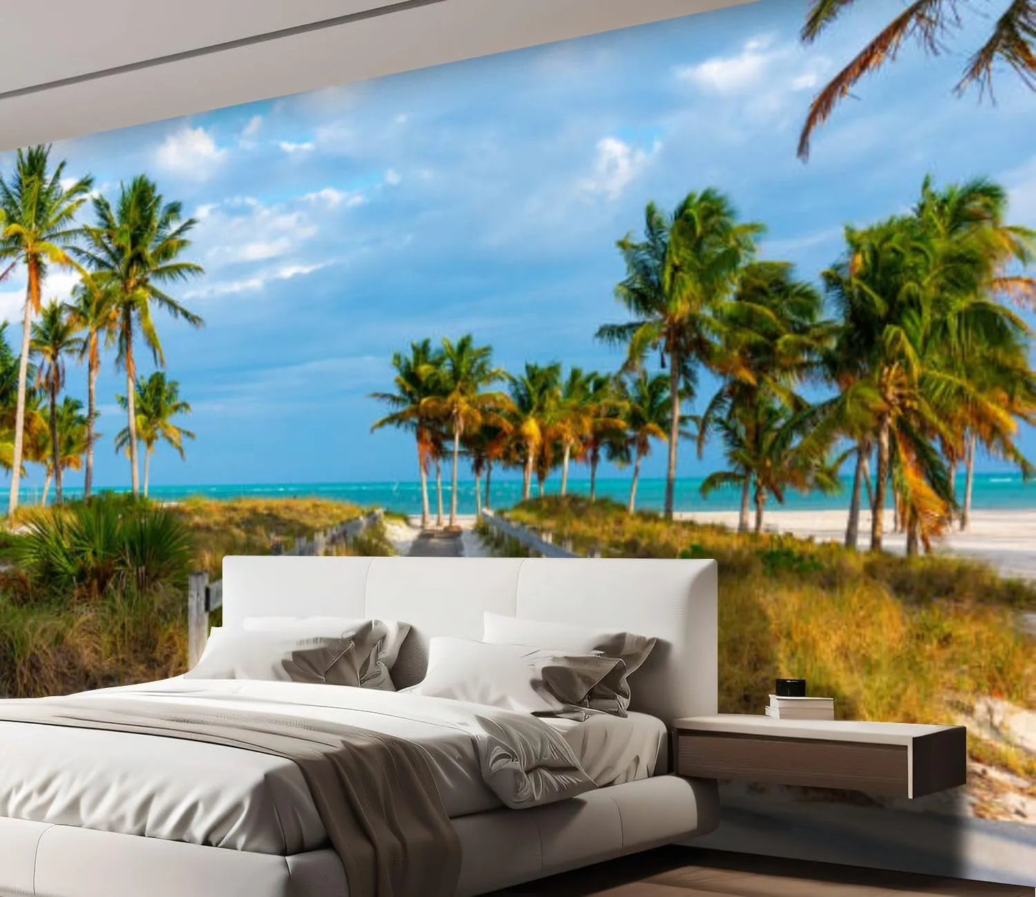 Wall Mural Wooden Boardwalk Beautiful Crandon Park Key Biscayne Silk Removable Wallpaper 3D Large Wall Mural Sticker Home Decor for Living Room Bedroom 100"x144" (Not Self-Adhesive)