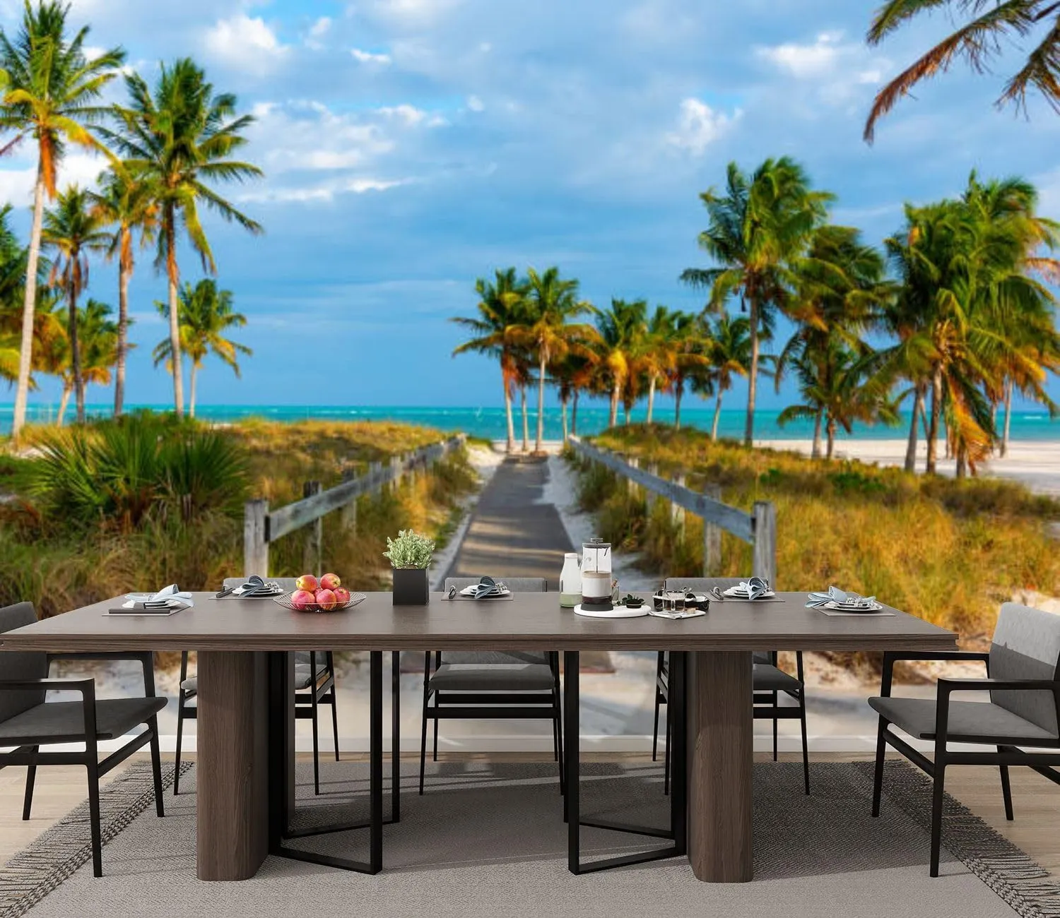 Wall Mural Wooden Boardwalk Beautiful Crandon Park Key Biscayne Silk Removable Wallpaper 3D Large Wall Mural Sticker Home Decor for Living Room Bedroom 100"x144" (Not Self-Adhesive)