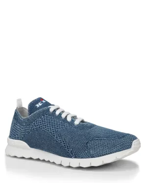 Washed Knit Runner Sneaker in Denim Blue