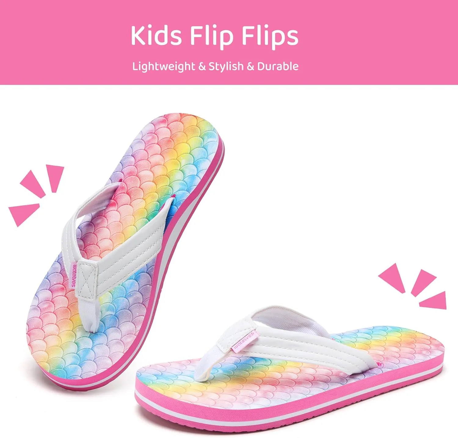 WateLves Kids Flip Flops Boys Girls Sandals Youth Big Kid Summer Slip on Thong Slide Sandals for Beach Pool Shower Little/Big Kid