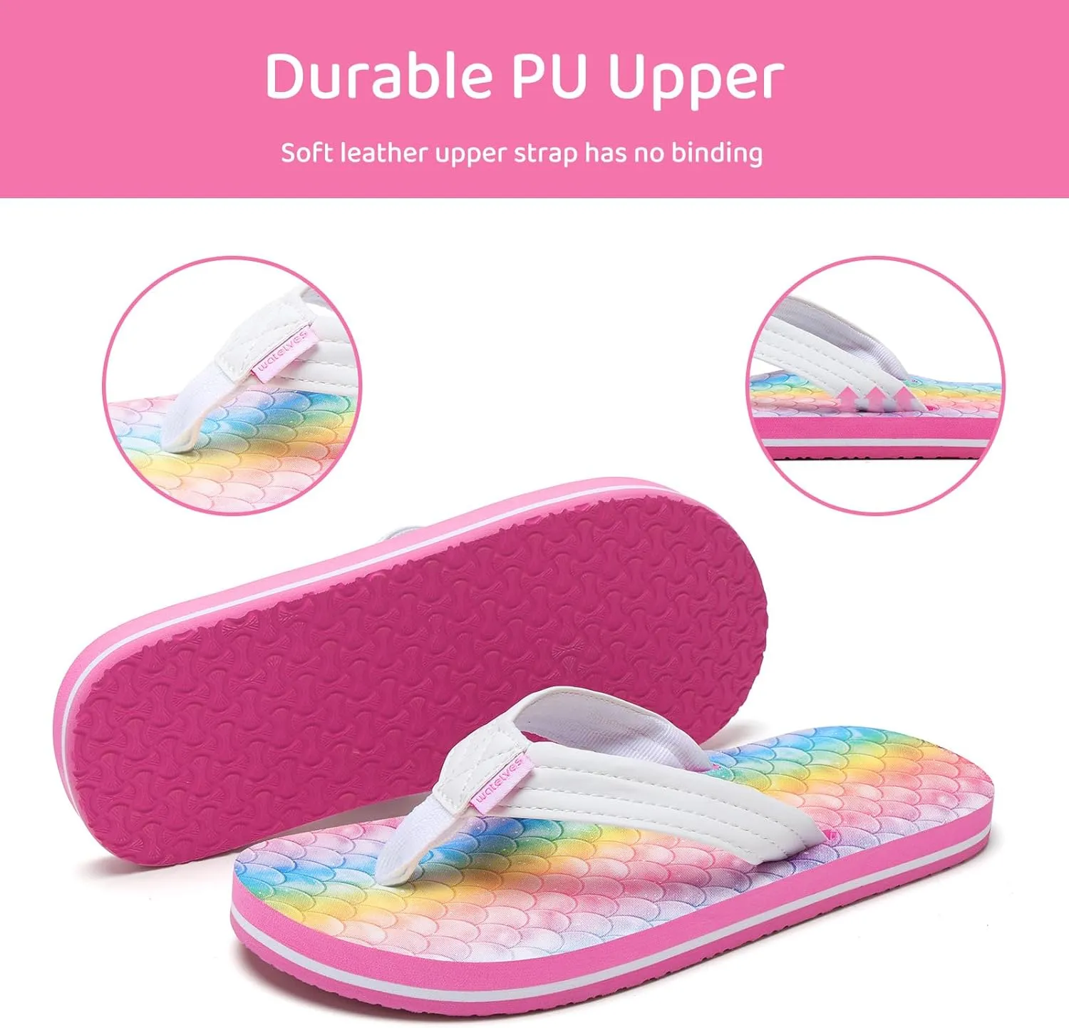 WateLves Kids Flip Flops Boys Girls Sandals Youth Big Kid Summer Slip on Thong Slide Sandals for Beach Pool Shower Little/Big Kid
