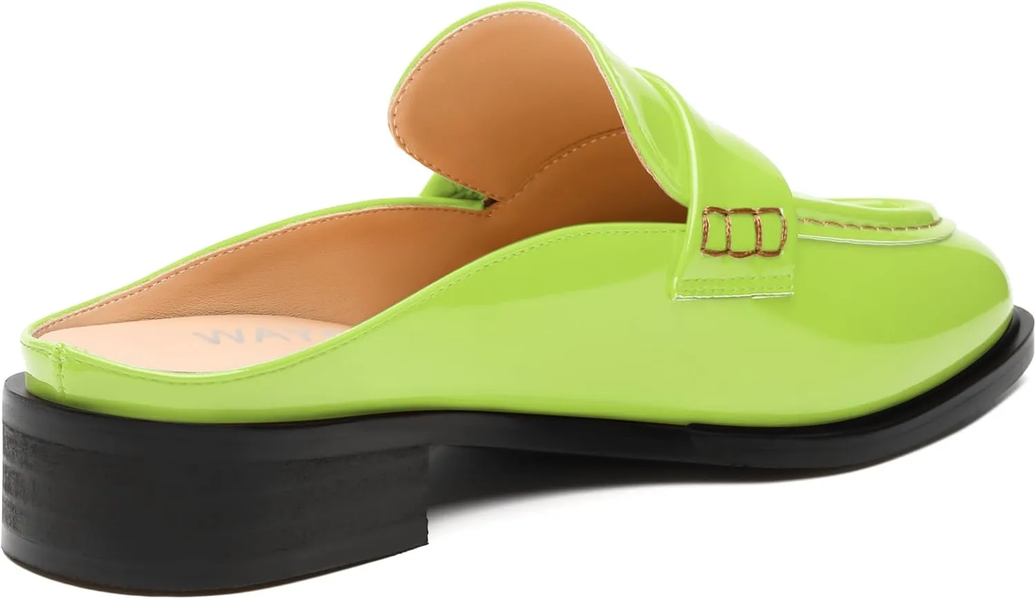 WAYDERNS Mules for Women Low Block Heel Closed Round Toe Patent Slip on Backless Mules Shoes Comfortable Casual Classic Shopping Dating Party Slides Loafer Shoes 1.4 Inch