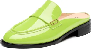 WAYDERNS Mules for Women Low Block Heel Closed Round Toe Patent Slip on Backless Mules Shoes Comfortable Casual Classic Shopping Dating Party Slides Loafer Shoes 1.4 Inch