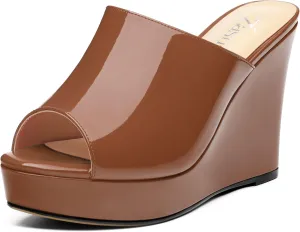 Wedge Sandals for Women Platform High Heels Summer Mules Slip on Comfortable Casual Open Toe Heeled Sandals 3.94 Inch