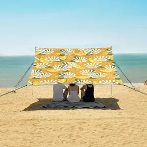 White Flower Lemon Slice Beach Camping Tent Sun Shelter for Whole Family, Summer Fruits Beach Shade Canopy with UPF50  UV Protection,Easy Set Up and Carry,Outdoor Shade for Trips, Fishing, Backy