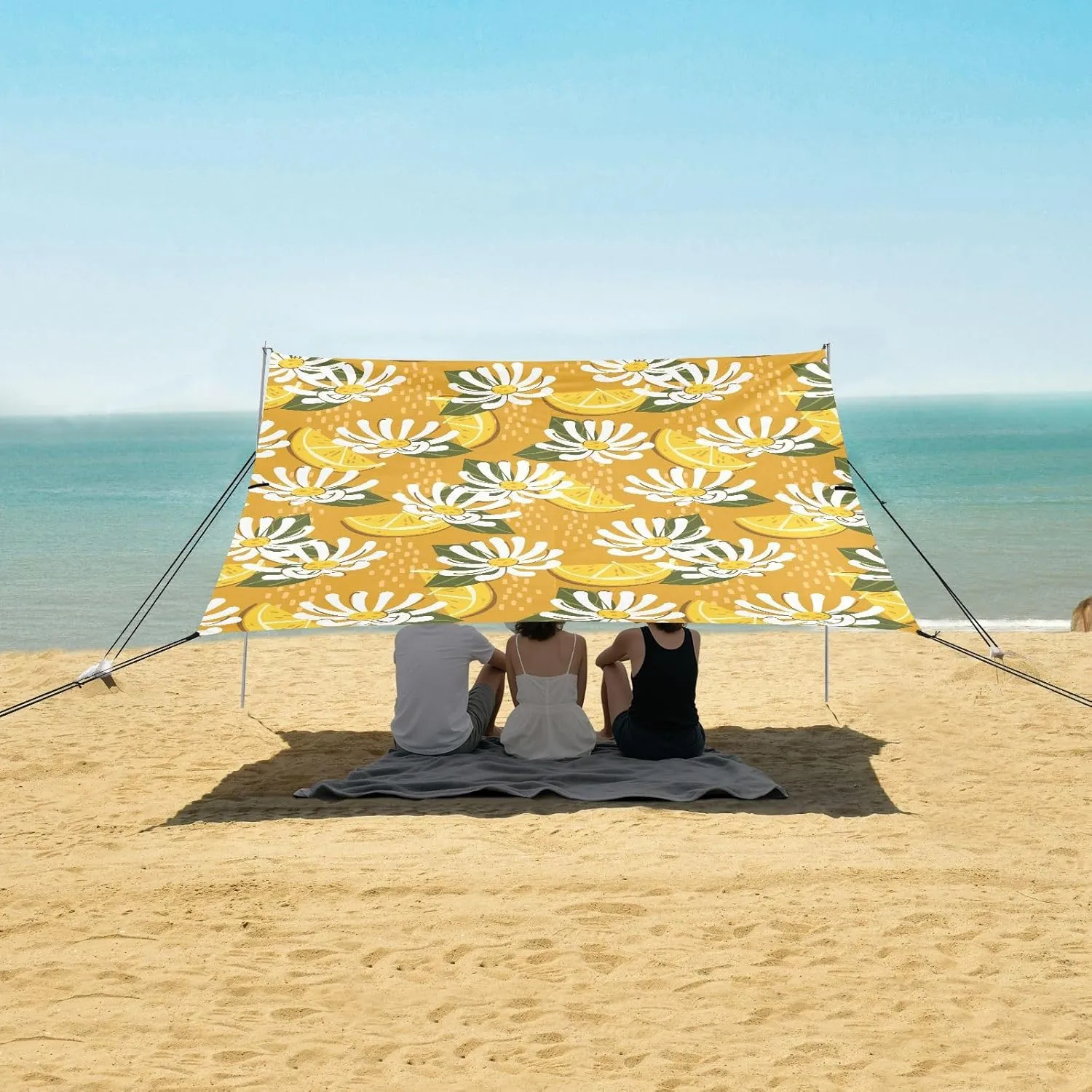 White Flower Lemon Slice Beach Camping Tent Sun Shelter for Whole Family, Summer Fruits Beach Shade Canopy with UPF50  UV Protection,Easy Set Up and Carry,Outdoor Shade for Trips, Fishing, Backy