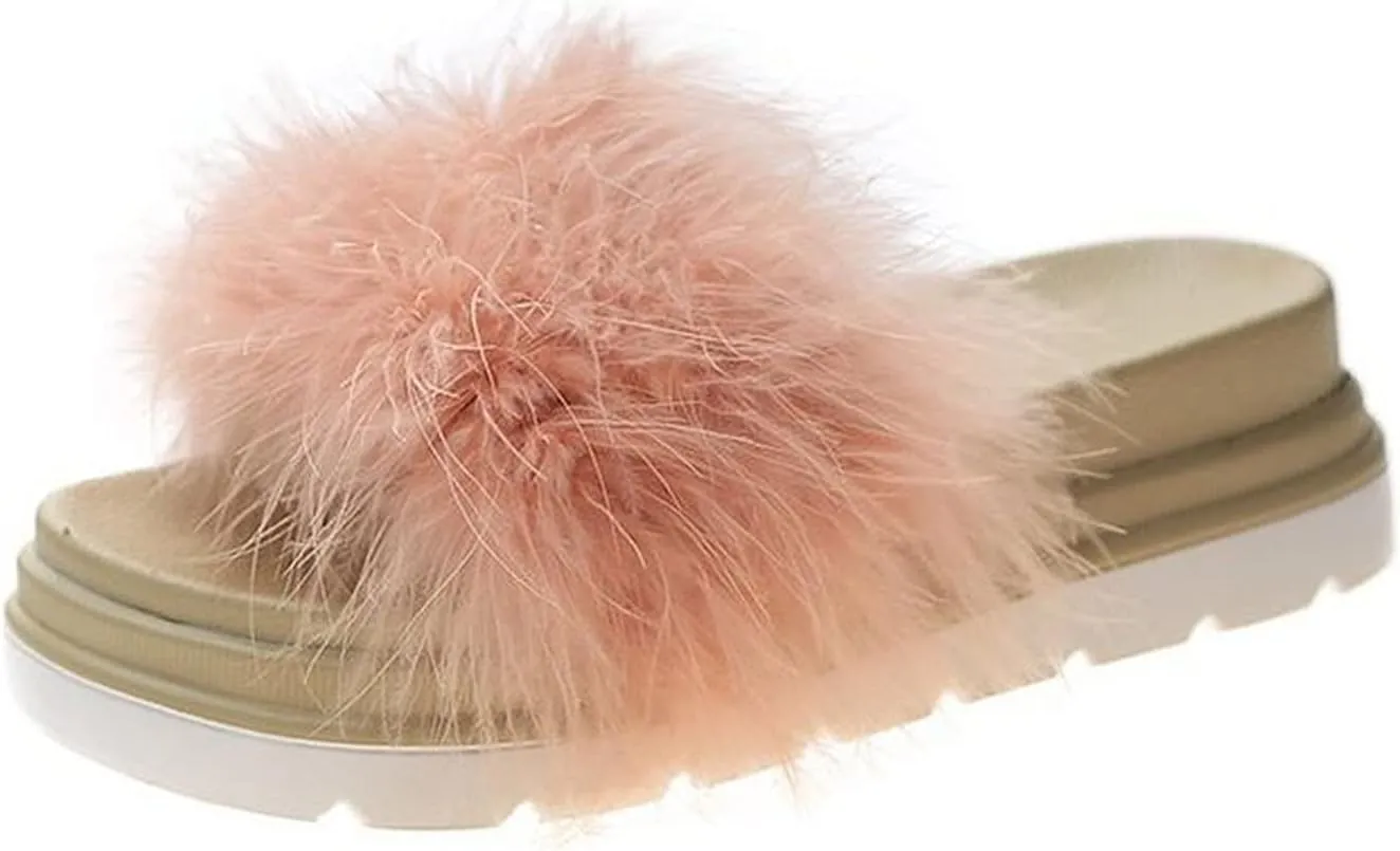 WOilERQ Summer Ladies Fur Slippers Comfortable Candy Fruit Colored Pine Cake Thick Bottom Sandal Slippers Wearing Open Toe Zip Fit Indoor and Outdoor,Pink,37