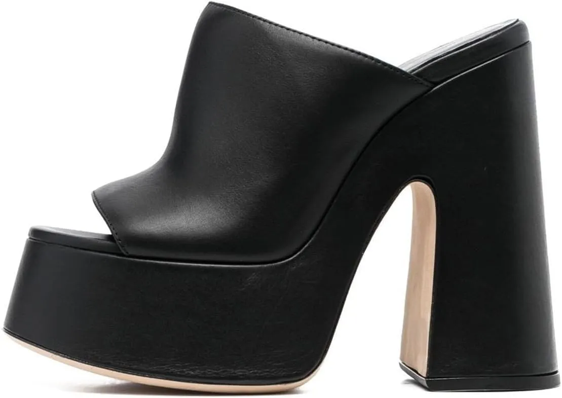 Women Block Chunky High Heel Platform Mules Slip On Open Toe Summer Fashion Prom Dance Slide Sandals Size 4-16 US