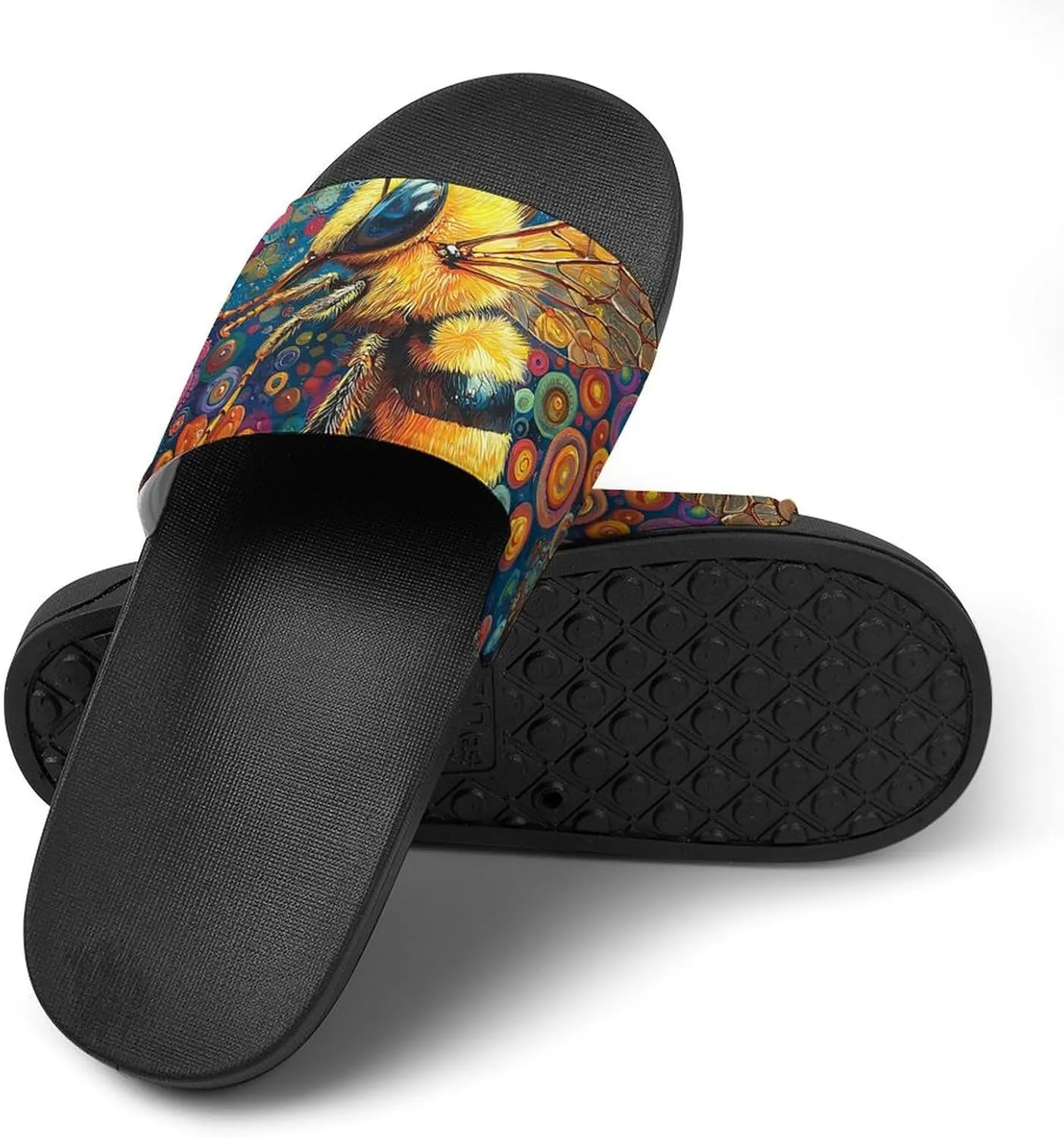 Women Men Slide Slippers Sandals Shower Home Beach House Shoes Gifts, Bee Golden Honeybee Art