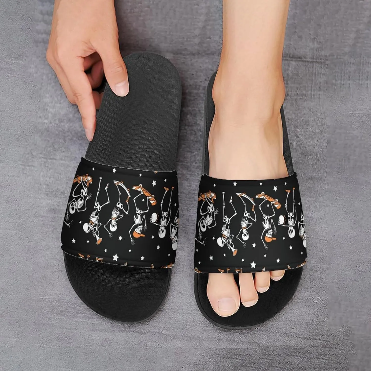 Women Men Slide Slippers Sandals Shower Home Beach House Shoes Gifts, Dancing Skateboarding Skull Skateboard