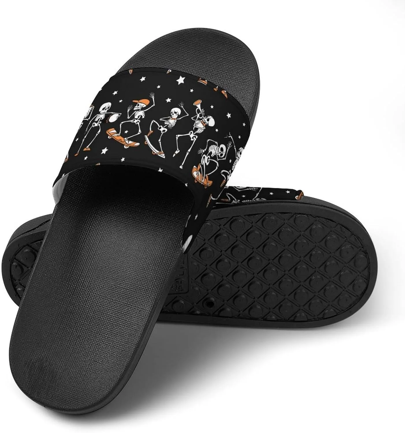 Women Men Slide Slippers Sandals Shower Home Beach House Shoes Gifts, Dancing Skateboarding Skull Skateboard