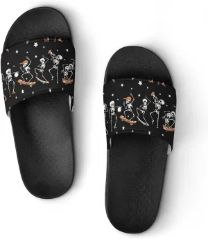 Women Men Slide Slippers Sandals Shower Home Beach House Shoes Gifts, Dancing Skateboarding Skull Skateboard