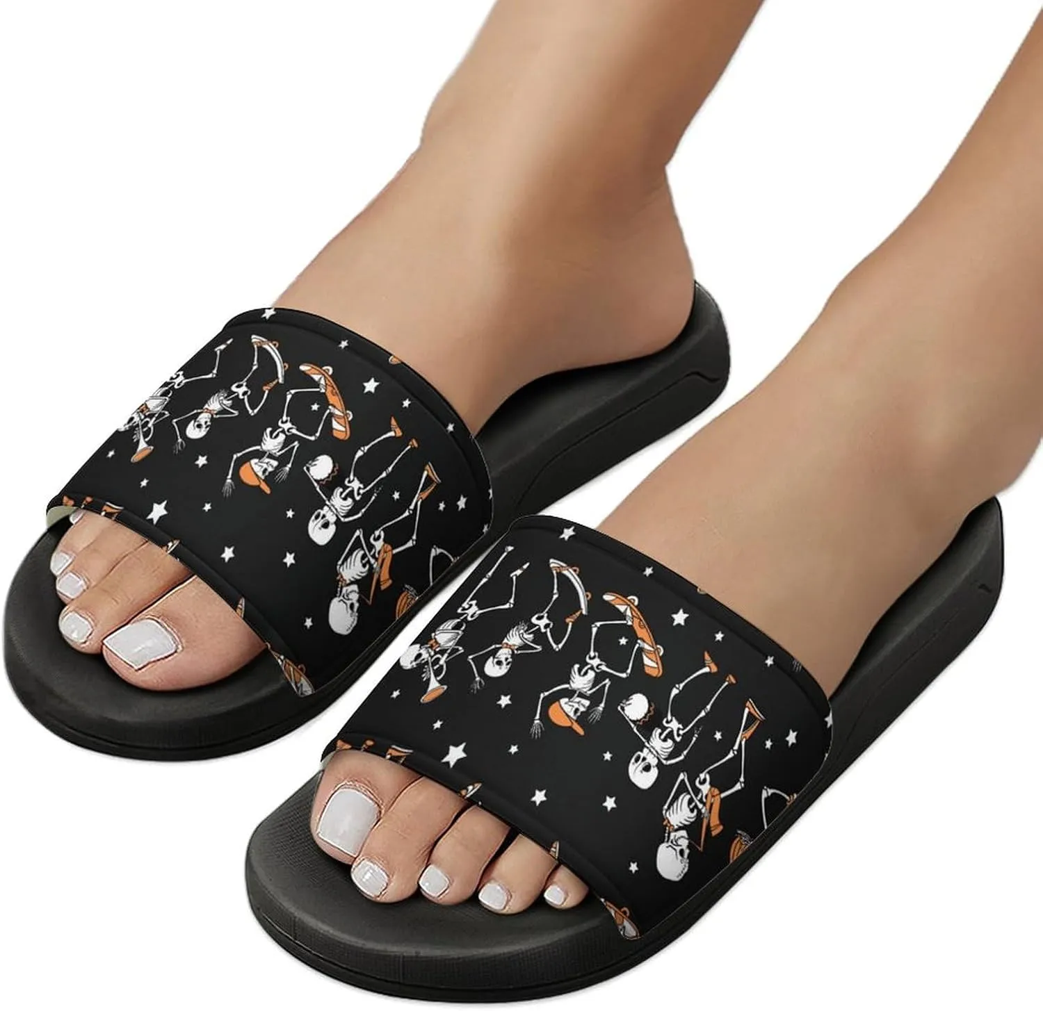 Women Men Slide Slippers Sandals Shower Home Beach House Shoes Gifts, Dancing Skateboarding Skull Skateboard