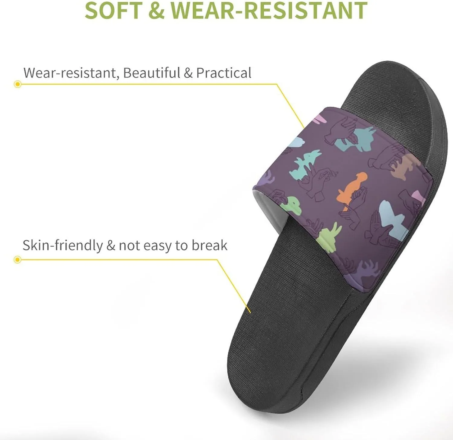Women Men Slide Slippers Sandals Shower Home Beach House Shoes Gifts, Hands Gesture Animals Shadow
