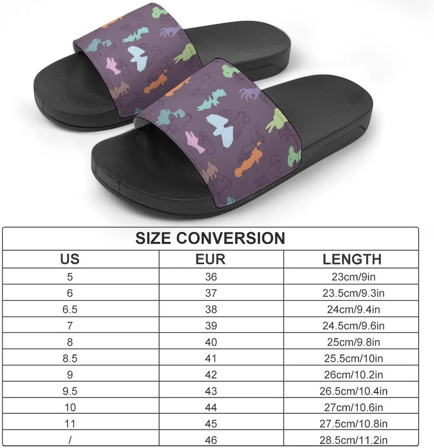 Women Men Slide Slippers Sandals Shower Home Beach House Shoes Gifts, Hands Gesture Animals Shadow