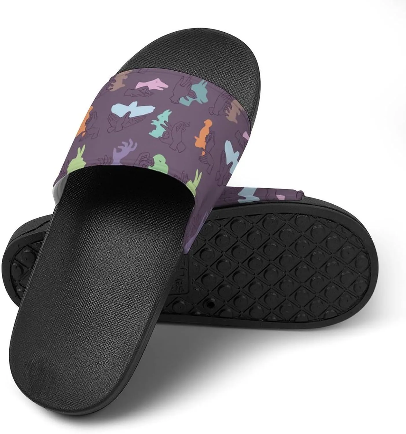 Women Men Slide Slippers Sandals Shower Home Beach House Shoes Gifts, Hands Gesture Animals Shadow