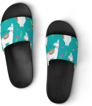 Women Men Slide Slippers Sandals Shower Home Beach House Shoes Gifts, Llama Alpaca Cactus Cartoon