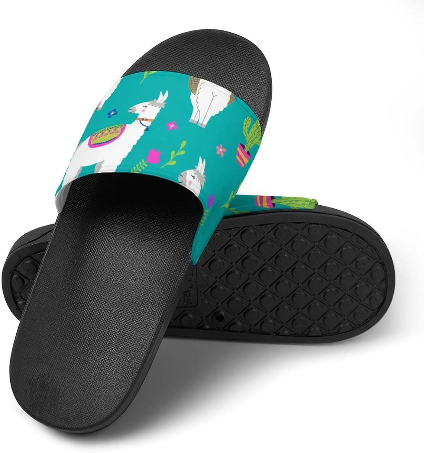 Women Men Slide Slippers Sandals Shower Home Beach House Shoes Gifts, Llama Alpaca Cactus Cartoon