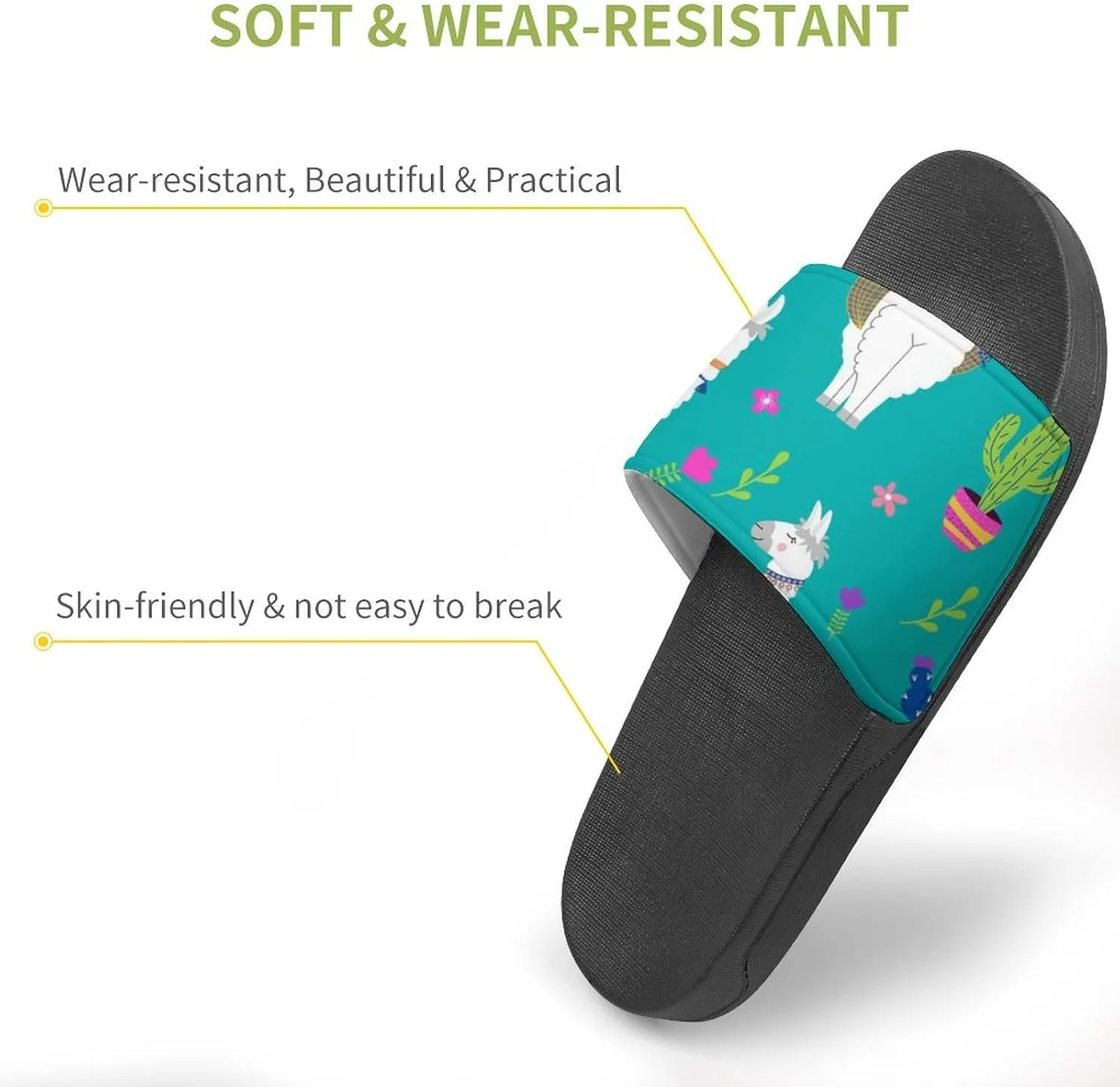 Women Men Slide Slippers Sandals Shower Home Beach House Shoes Gifts, Llama Alpaca Cactus Cartoon