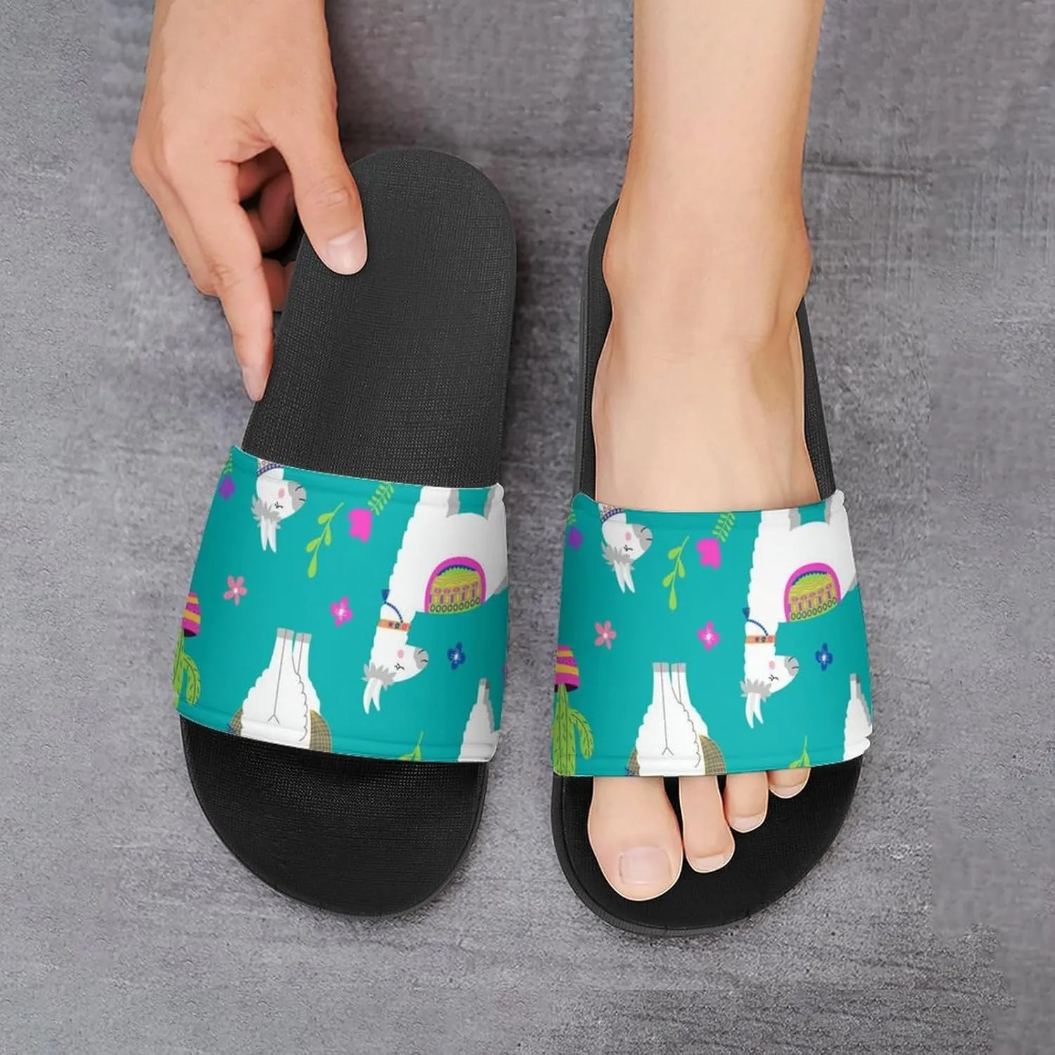 Women Men Slide Slippers Sandals Shower Home Beach House Shoes Gifts, Llama Alpaca Cactus Cartoon
