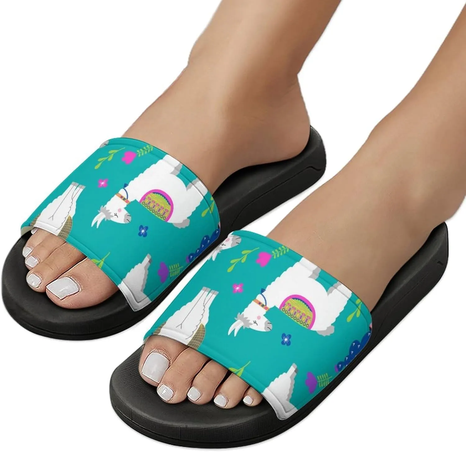 Women Men Slide Slippers Sandals Shower Home Beach House Shoes Gifts, Llama Alpaca Cactus Cartoon