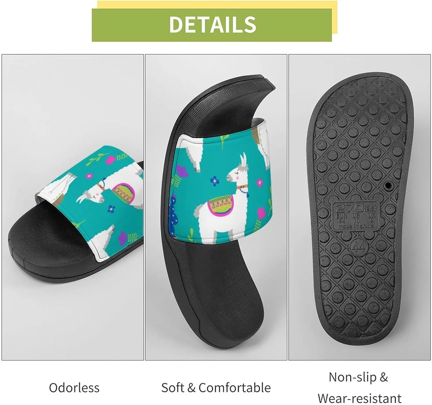 Women Men Slide Slippers Sandals Shower Home Beach House Shoes Gifts, Llama Alpaca Cactus Cartoon
