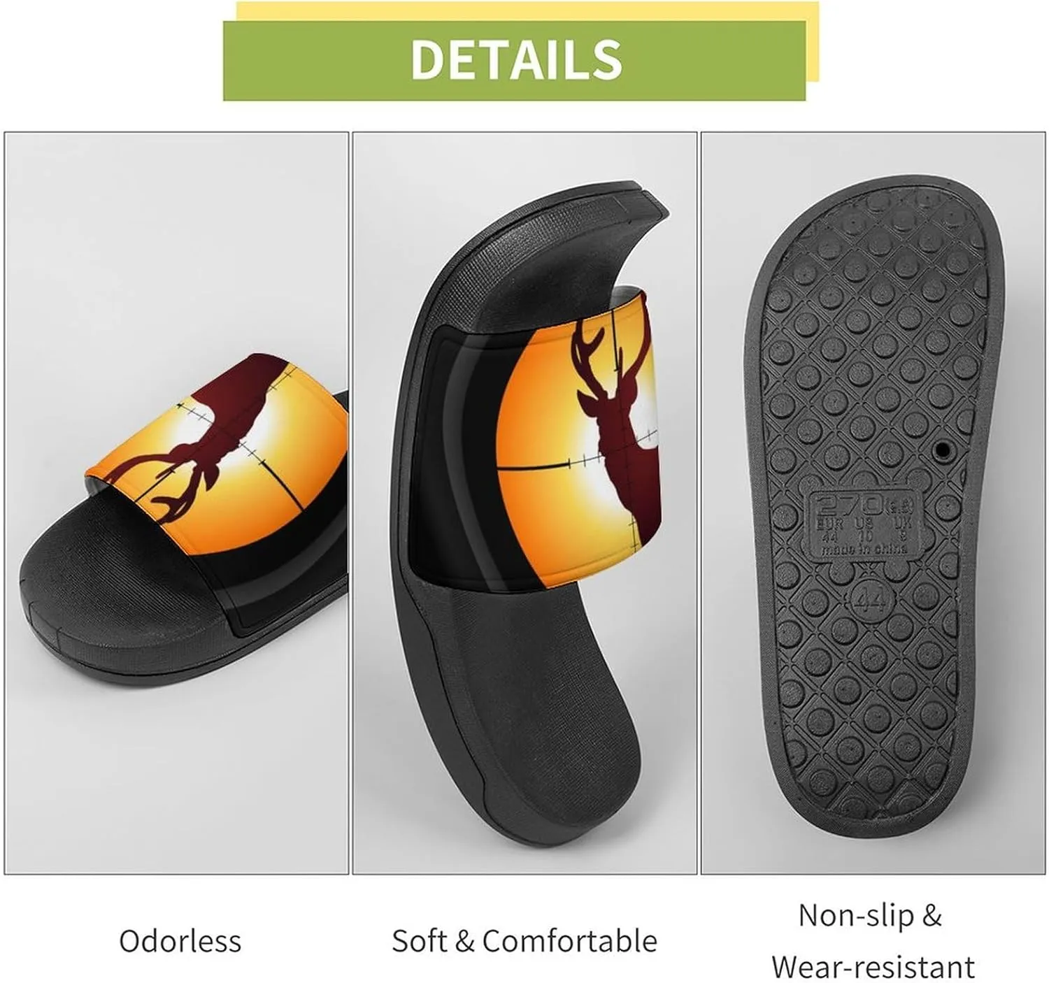 Women Men Slide Slippers Sandals Shower Home Beach House Shoes Gifts, Target Deer Elk Hunting