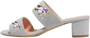 Women Open Toe Low Heel Slide Sandals Two Piece Block Pumps Floral Casual Mules Shoes