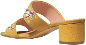 Women Open Toe Low Heel Slide Sandals Two Piece Block Pumps Floral Casual Mules Shoes