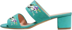 Women Open Toe Low Heel Slide Sandals Two Piece Block Pumps Floral Casual Mules Shoes