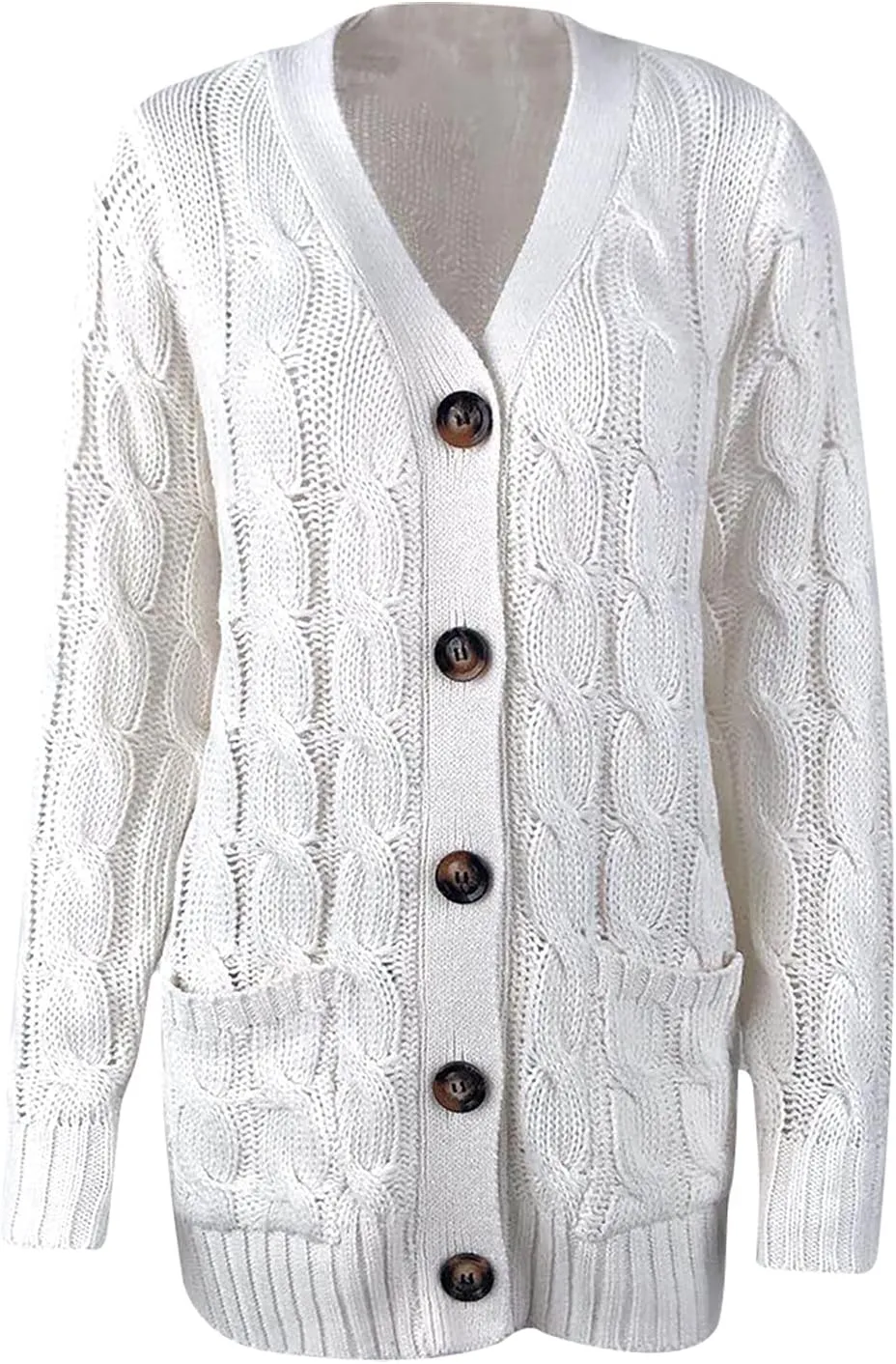 Womens Casual Long Sleeve Button Cardigan Open Front Cable Knit Sweater Outwear Loose Cardigans with Pockets
