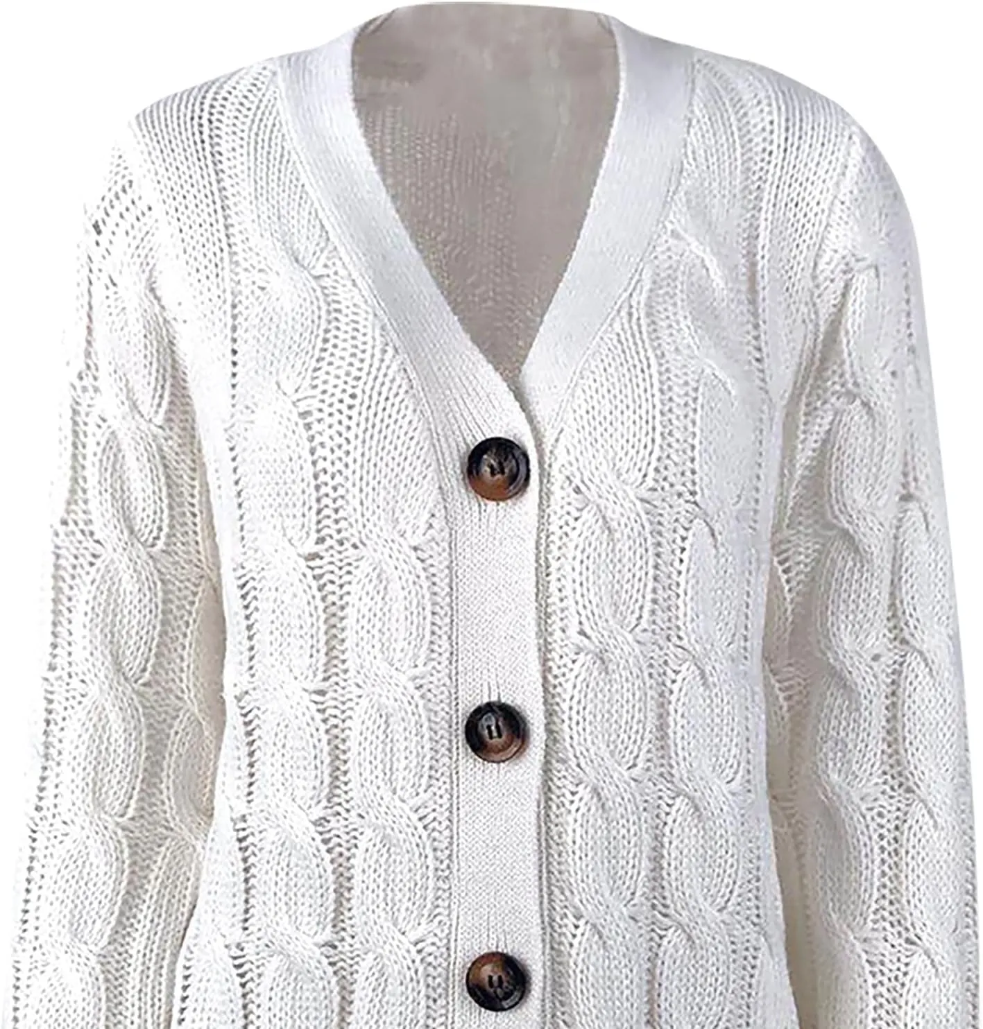 Womens Casual Long Sleeve Button Cardigan Open Front Cable Knit Sweater Outwear Loose Cardigans with Pockets