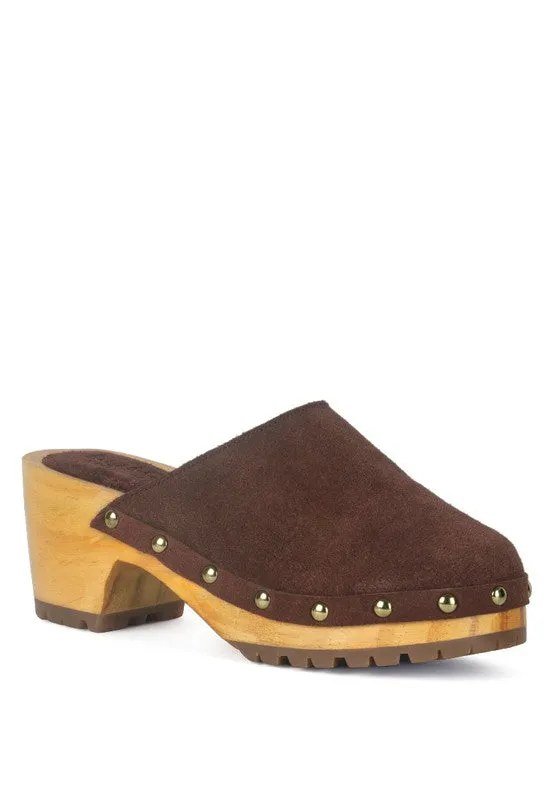 women's CEDRUS FINE SUEDE STUDDED CLOG MULES
