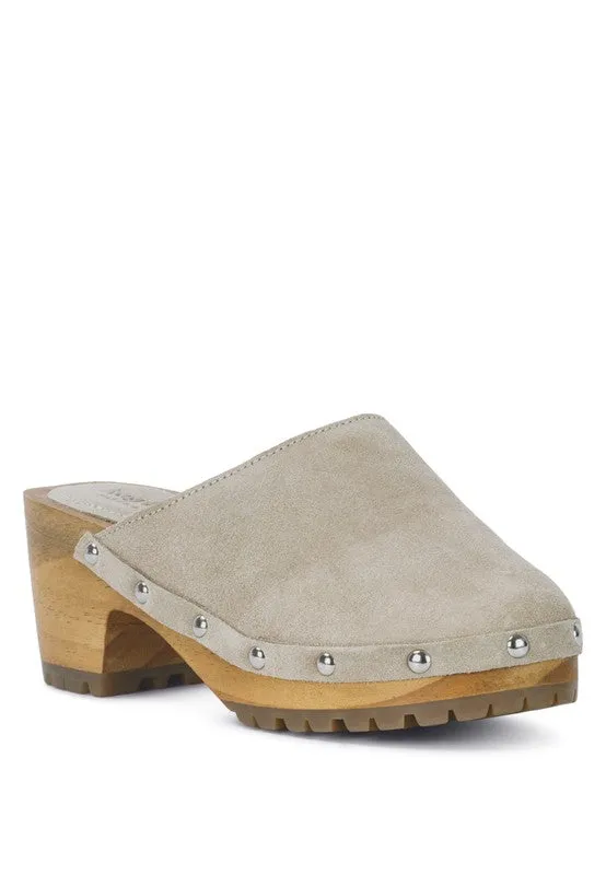 women's CEDRUS FINE SUEDE STUDDED CLOG MULES